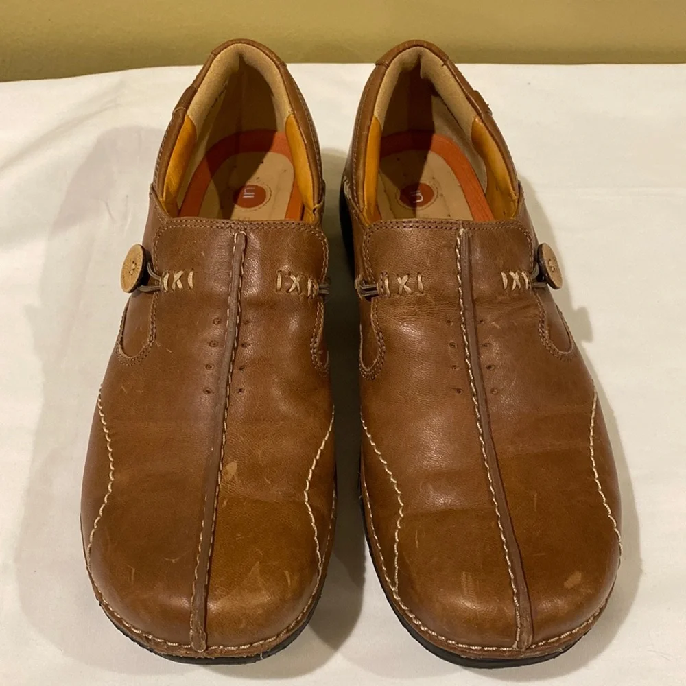 Clarks Structured Brown Leather Loafers Size 9N